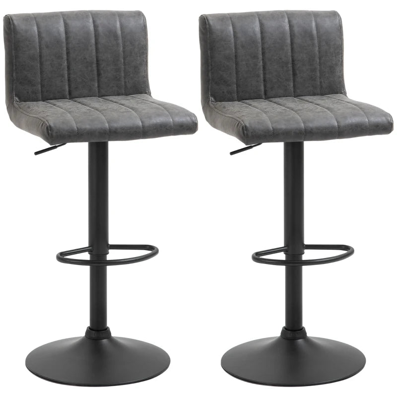 Grey Swivel Barstools Set of 2, Adjustable Counter Chairs with Footrest, PU Leather