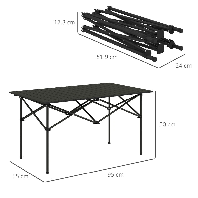 Black Portable Aluminium Two-Seater Table with Roll-Up Top