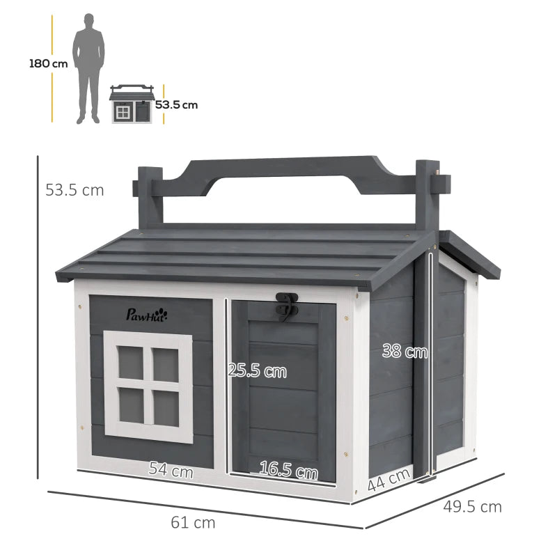 Grey Portable Indoor/Outdoor Rabbit Hutch with Top Handle and Openable Roof