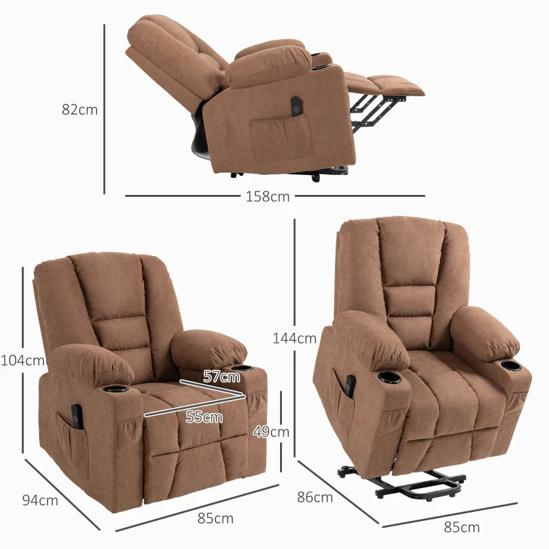 Brown Fabric Upholstered Elderly Lift Chair with Remote Control