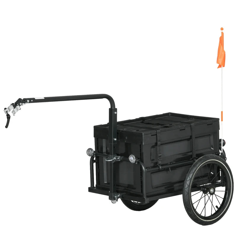 Black Steel Bike Cargo Trailer with 65L Storage Box, Reflectors - 40KG Capacity