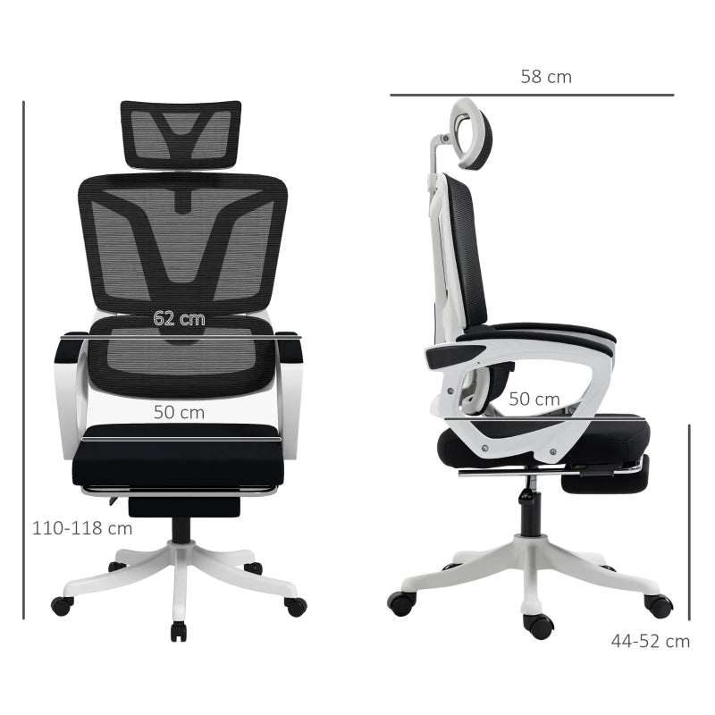 Black Ergonomic High Back Office Chair with Reclining Mesh, Headrest, Lumbar Support & Foot Rest