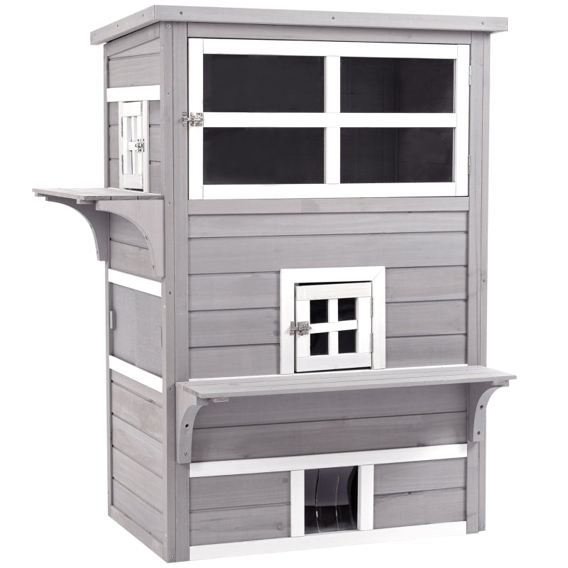 Grey Three-Tier Outdoor Cat House with Jumping Platforms