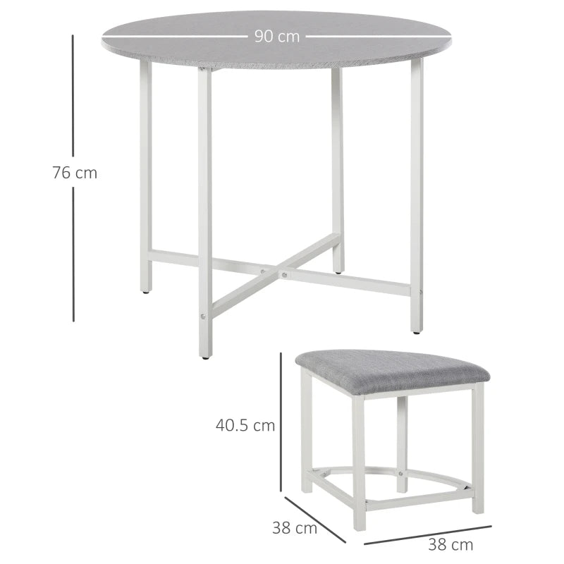 Modern Round Dining Table Set with 4 Upholstered Stools - Grey