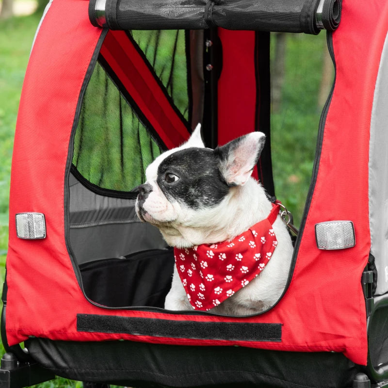 Red 2-In-1 Dog Bike Trailer Pet Stroller with Reflective Flag