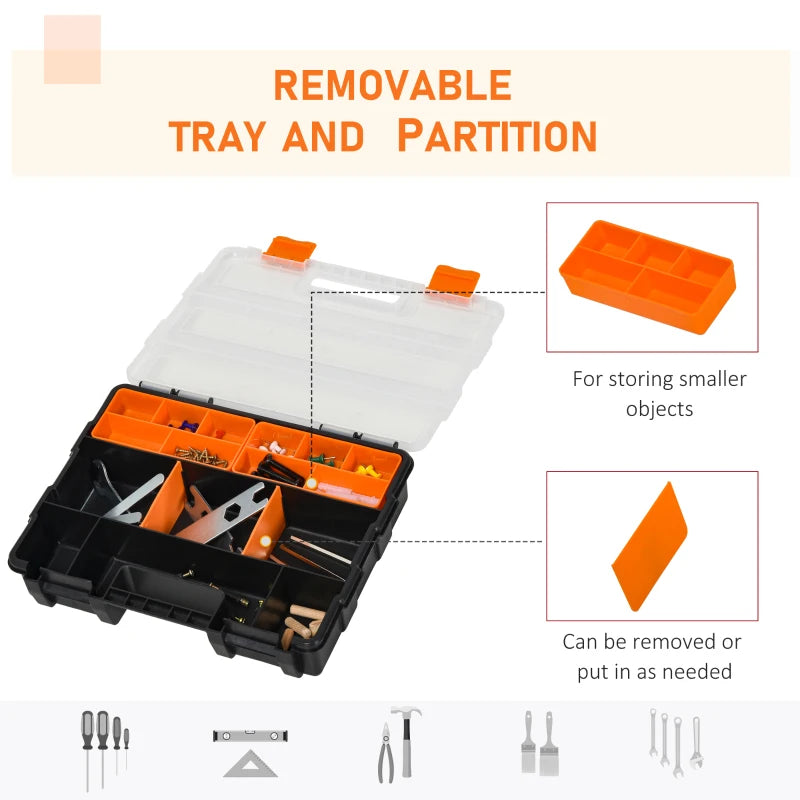 4-Piece Black and Orange Plastic Tool Storage Boxes with Dividers and Locking Lids