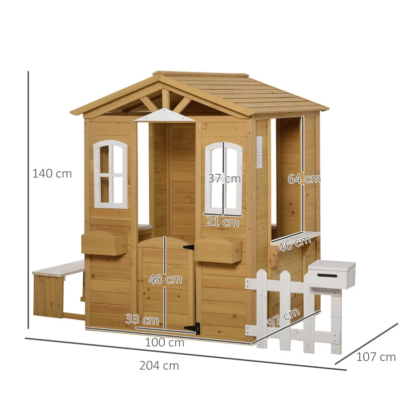 Wooden Outdoor Playhouse with Door and Windows - Natural