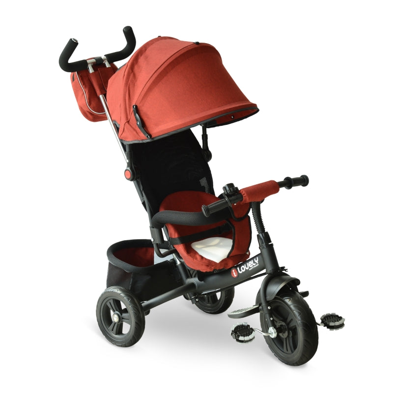 Red 4-in-1 Kids Tricycle with Parent Handle and Canopy