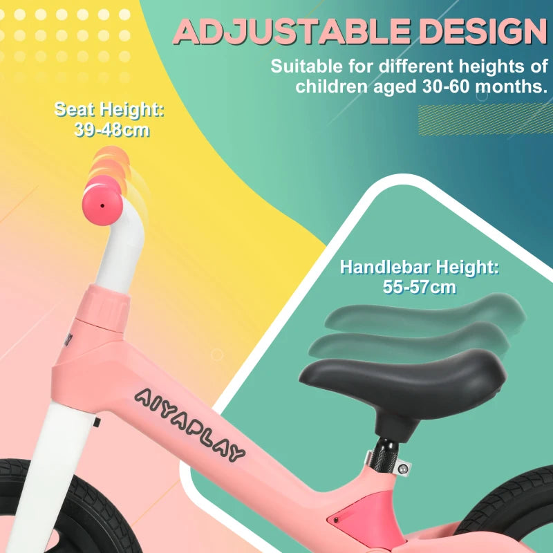Adjustable Pink Balance Bike for 30-60 Months, No Pedal, PU Wheels