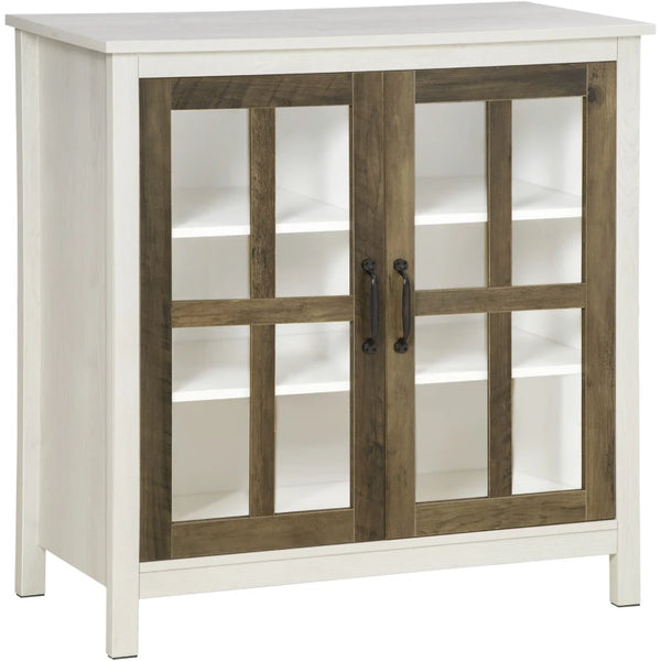 Distressed White Glass Door Storage Cabinet