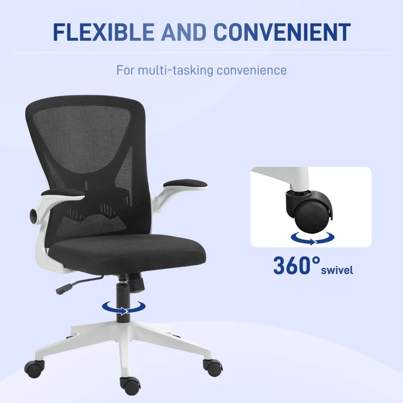 Black & White Mesh Office Chair with Flip-Up Arms