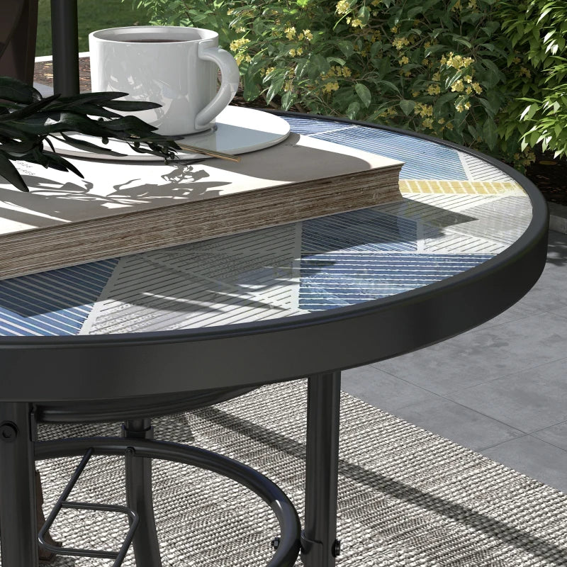 Multicolour Round Garden Table with Glass Printed Top - 60cm