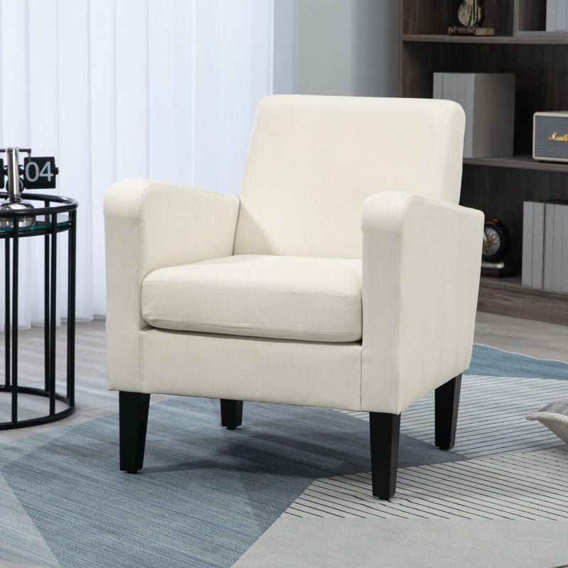 Modern Cream White Accent Chair with Rubber Wood Legs