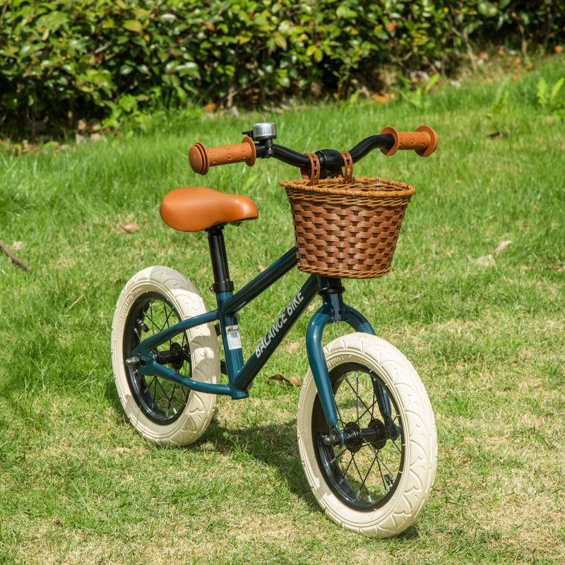 12 Inch Kids Balance Bike - Blue Toddler Training Bicycle with Rubber Tires