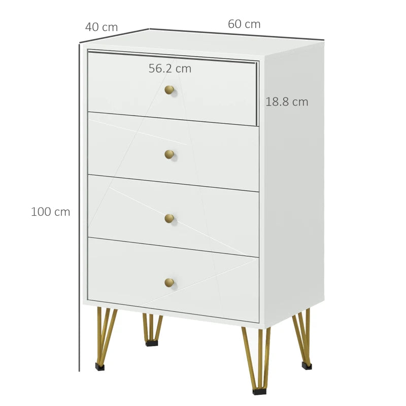 White 4-Drawer Tall Dresser with Hairpin Legs