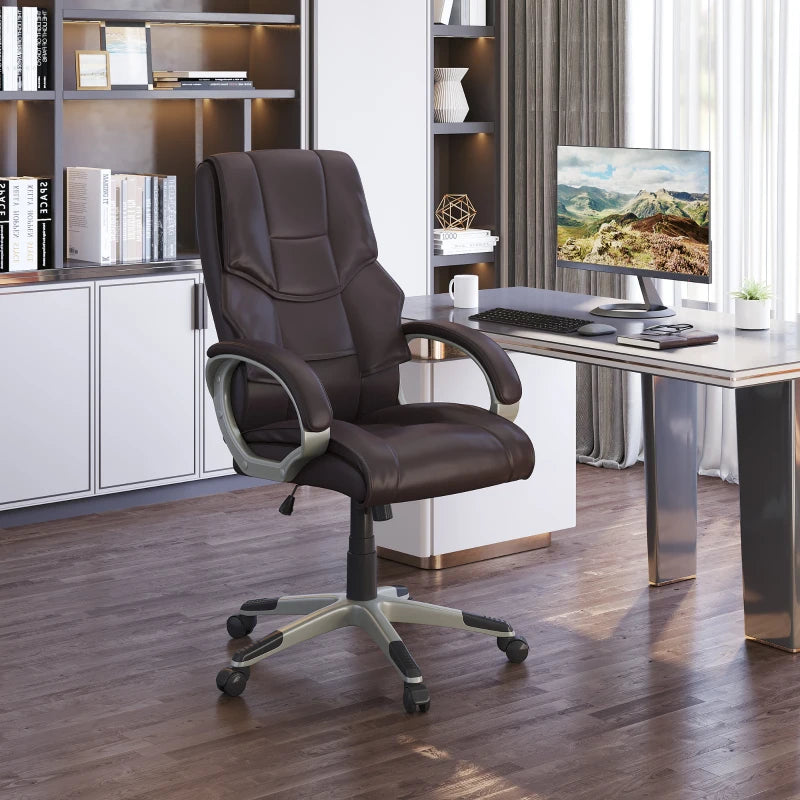 Brown High Back Faux Leather Office Chair with Rocking Function