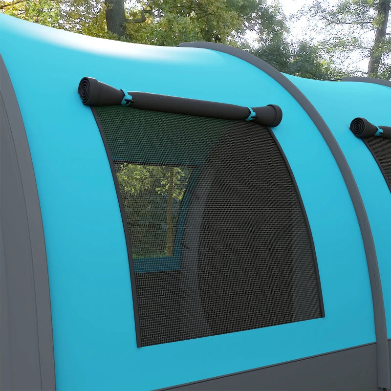 6-Person Dual-Room Tunnel Tent with Accessories - Grey/Blue