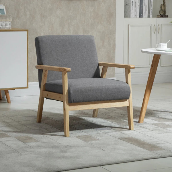 Modern Grey Padded Accent Chair with Wooden Frame