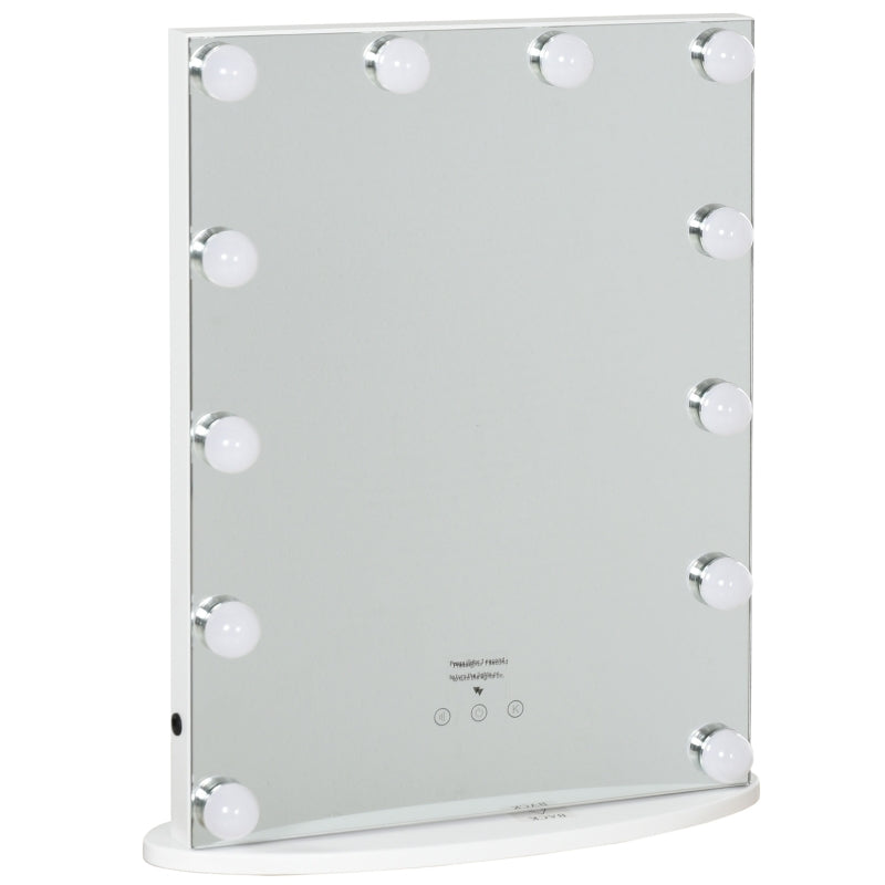 White Hollywood Vanity Mirror with 12 Dimmable LED Bulbs