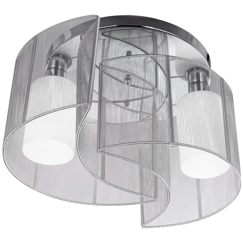 Modern White and Silver Chandelier Light Fixture, 2-Light Semi-Flush Mount