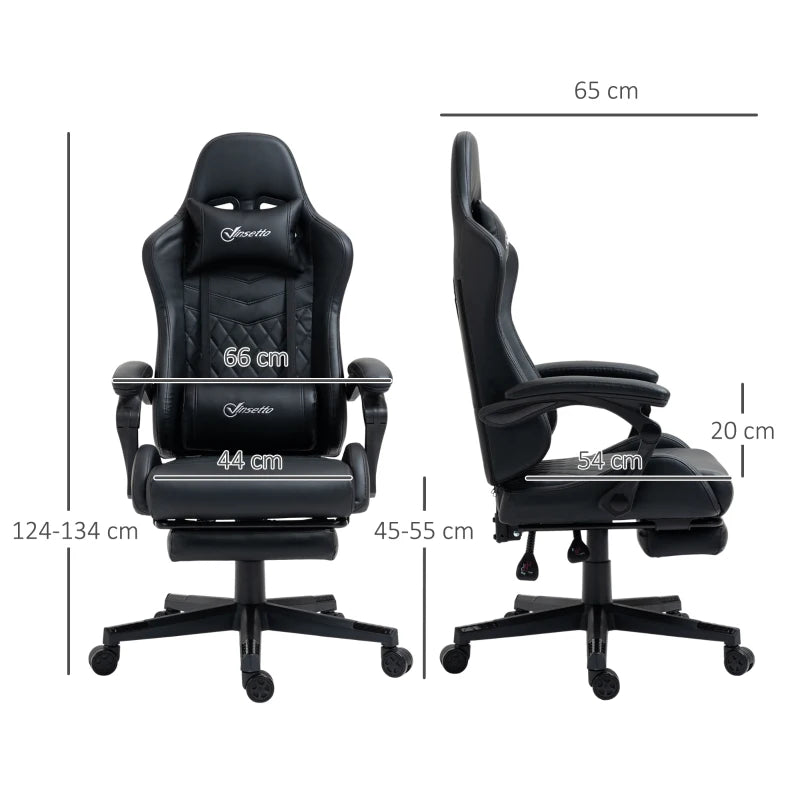 Black Racing Gaming Chair with Swivel Wheel & Footrest