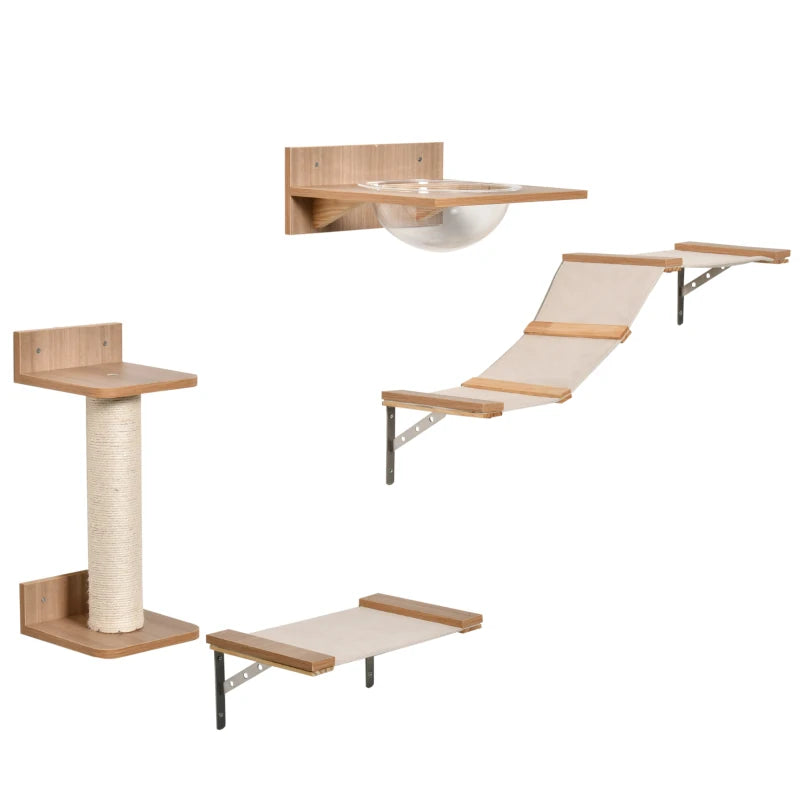 Brown Wall-Mounted Cat Climbing Shelf Set