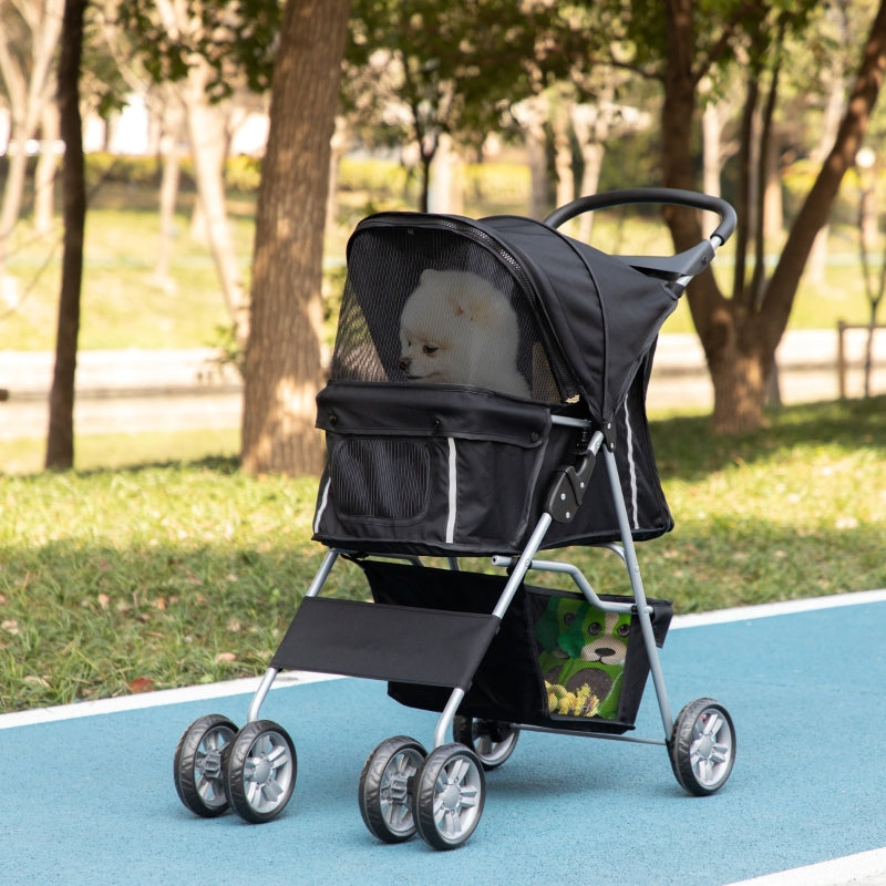 Black Pet Stroller for Small Pets - Foldable Travel Carriage with Wheels