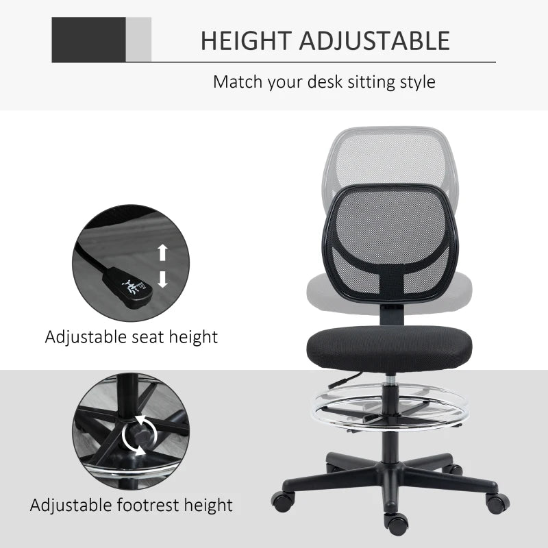 Black Ergonomic Mesh Standing Desk Chair with Adjustable Footrest