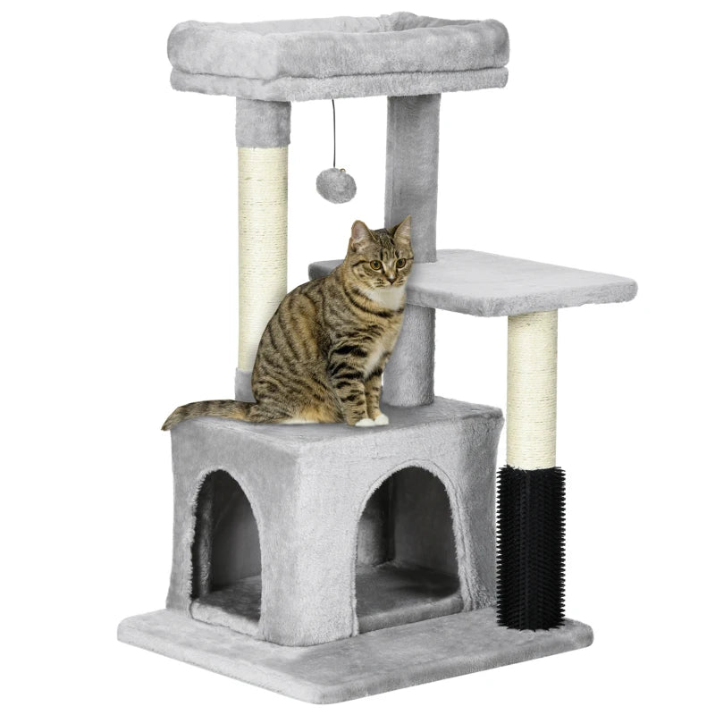 Grey Cat Climbing Tower with Scratching Post & Toys - 48x48x85cm