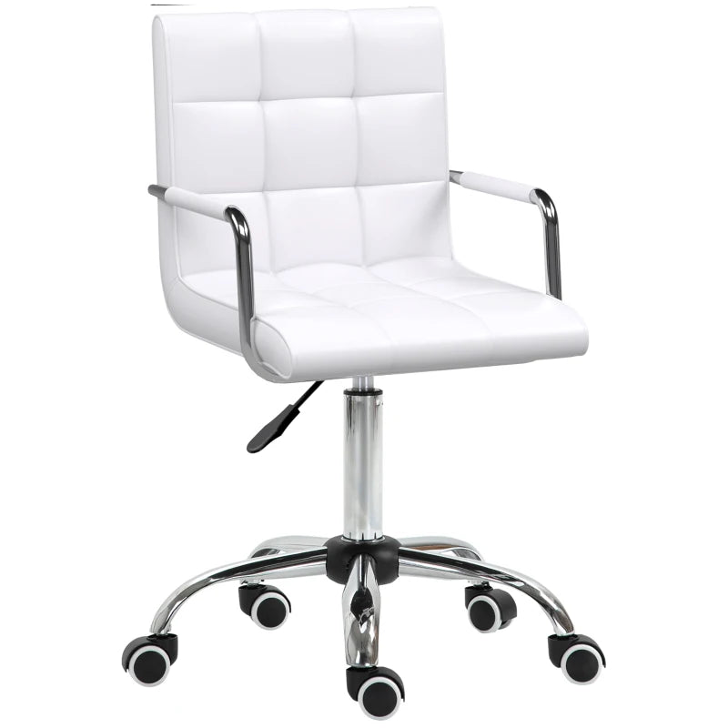 White PU Leather Swivel Office Chair with Adjustable Height and Armrest