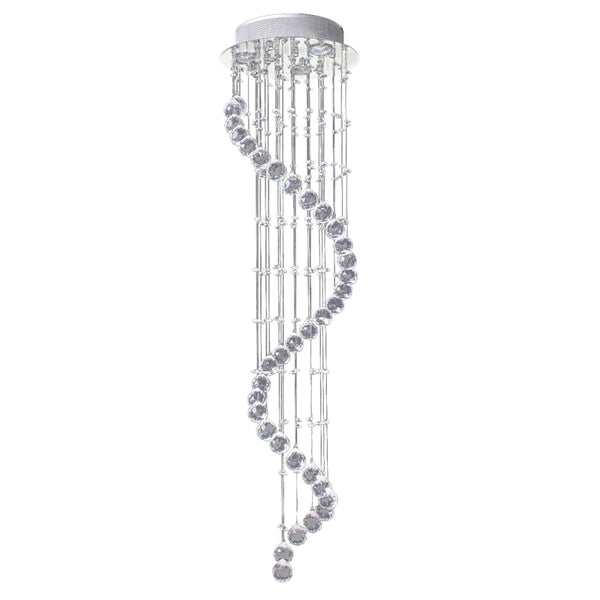 Chrome Finish Crystal Chandelier Pendant Light - Glass Droplets - 30x120cm