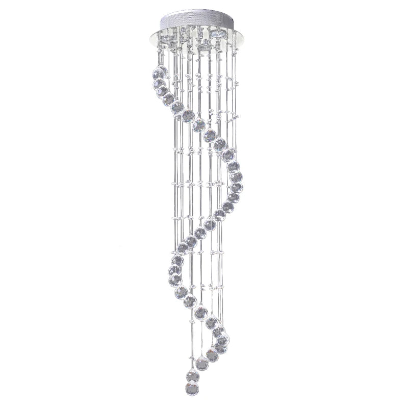 Chrome Finish Crystal Chandelier Pendant Light - Glass Droplets - 30x120cm