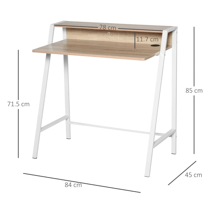 White and Oak Home Office Writing Desk with Storage Shelf