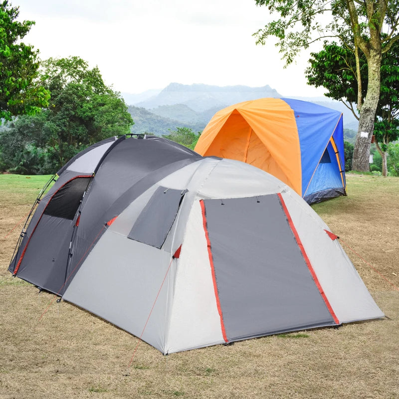 5-Person Blue Tunnel Camping Tent with 4 Doors and Mesh Windows