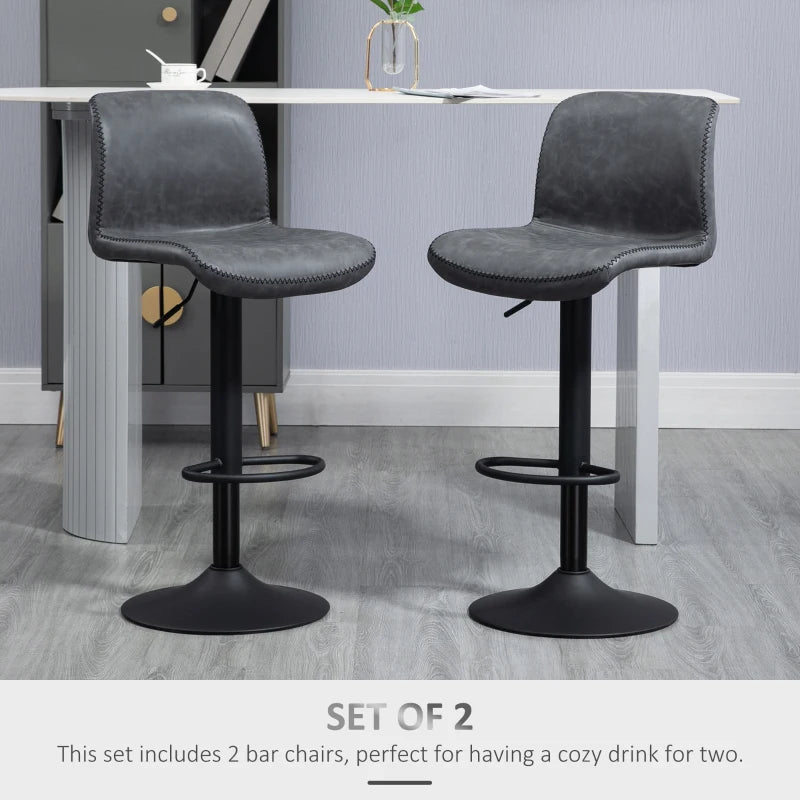 Dark Grey Adjustable Swivel Bar Stool Set of 2 for Kitchen and Home