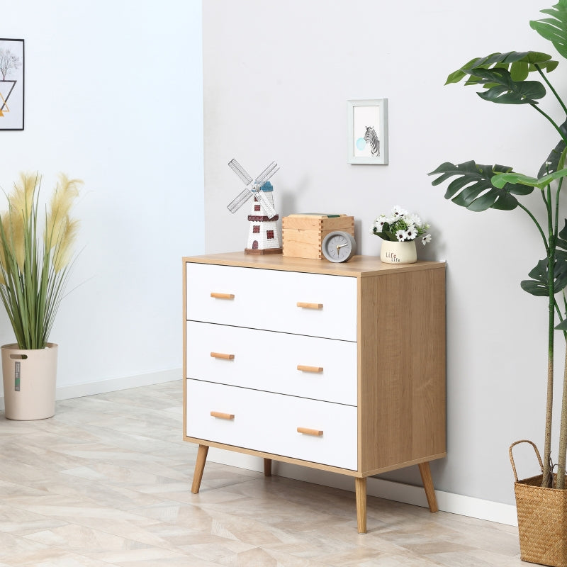 3-Drawer White and Natural Bedroom Storage Cabinet