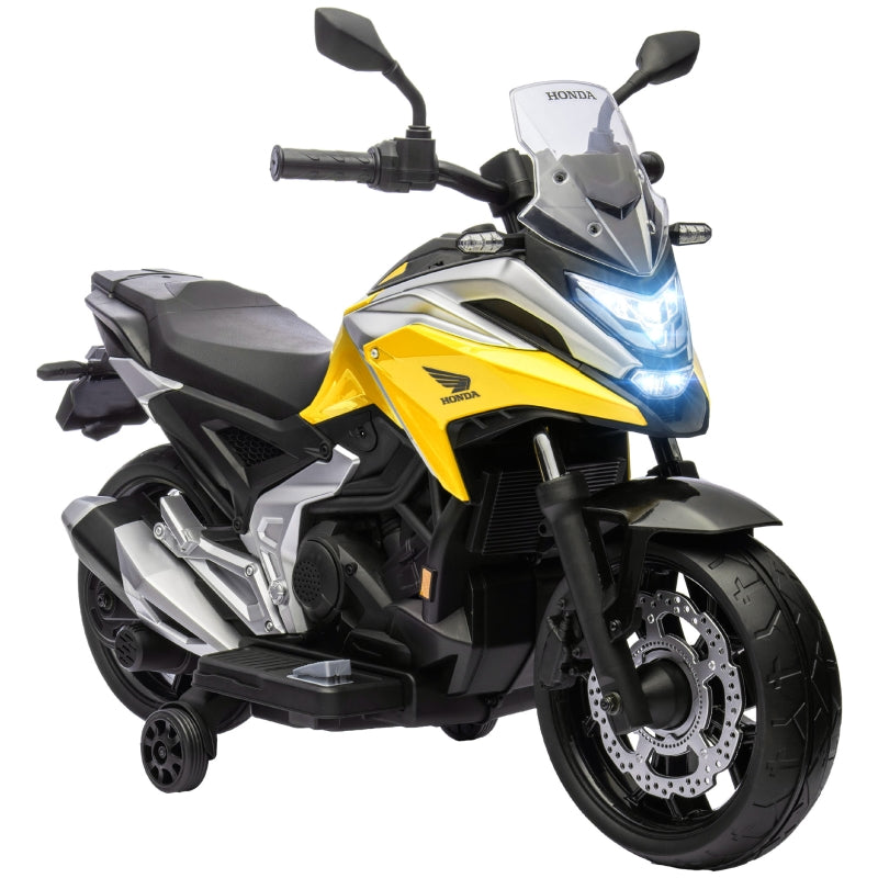 12V Yellow Kids Electric Motorbike with Music & Headlights - Honda Licensed