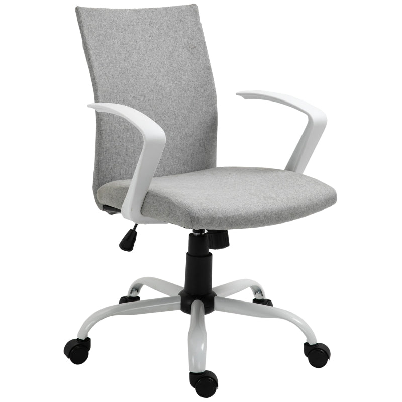 Light Grey Linen Swivel Office Chair with Armrests & Wheels