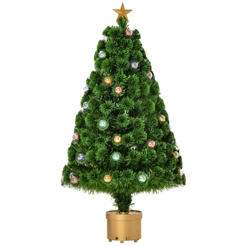 4FT Green Pre-lit Christmas Tree with Fibre Optics and Baubles