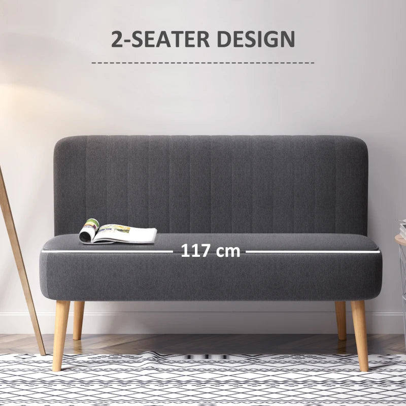 Dark Grey 2-Seater Padded Linen Loveseat Sofa