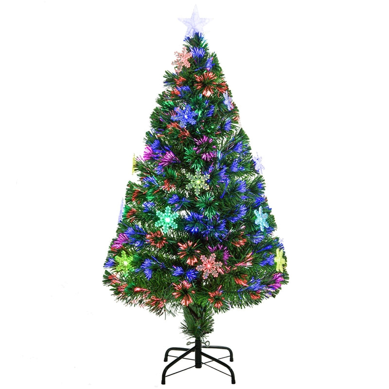 4FT Green Fibre Optic Christmas Tree with Colourful LED Lights and Snowflake Ornaments