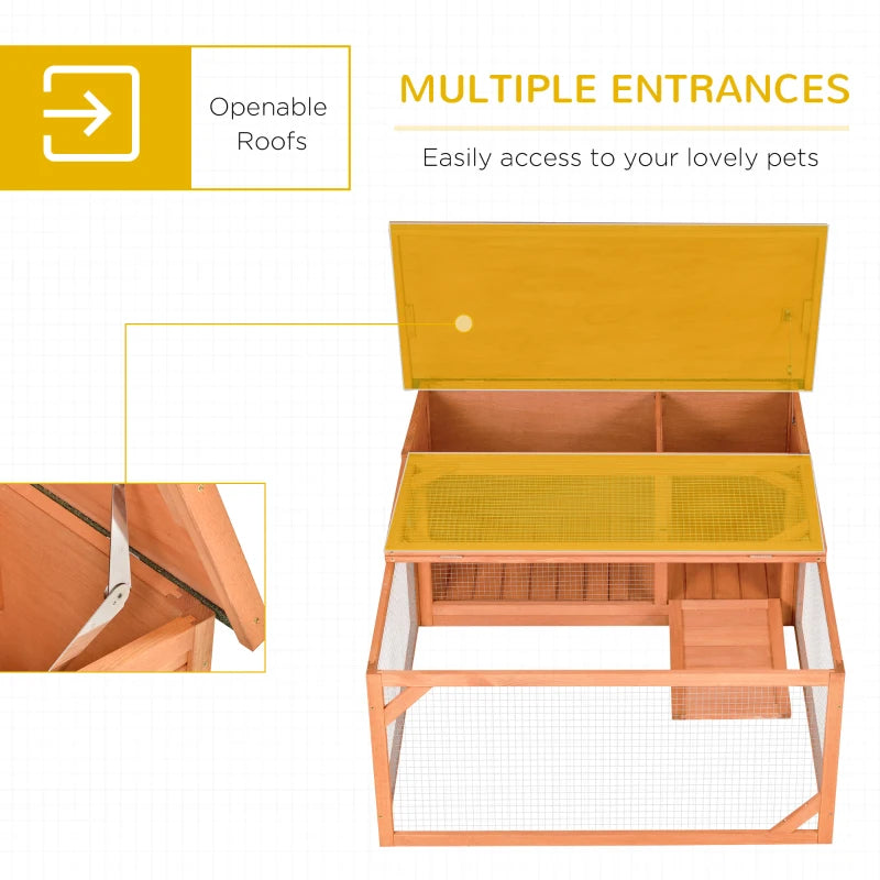 Orange Outdoor Small Animal Hutch with Run and Openable Roof 125.5 x 100 x 49cm