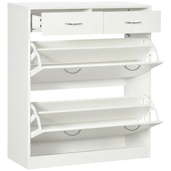 White Shoe Storage Cabinet with 2 Flip Drawers - Organiser for 12 Pairs