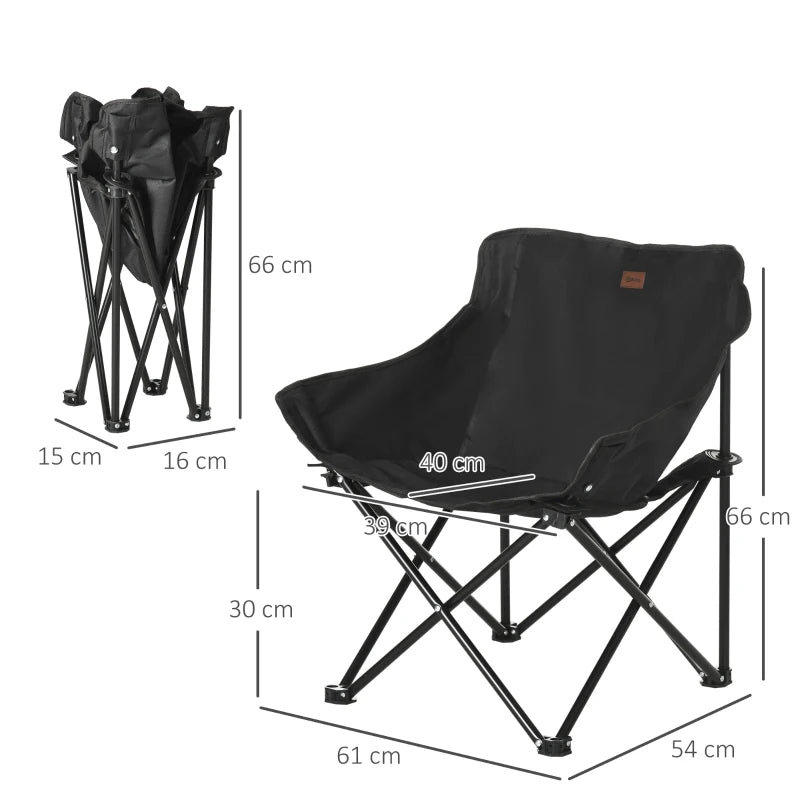 Black Lightweight Folding Camping Chair with Storage Pocket