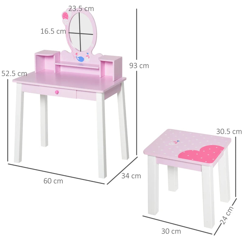 Kids Pink Wooden Dressing Table Set