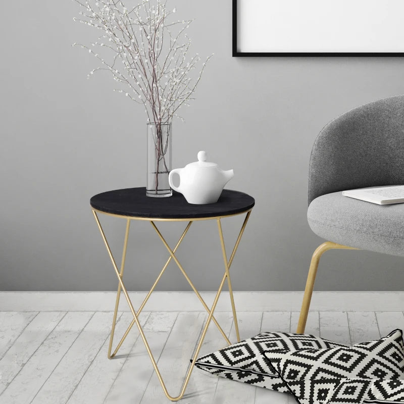 Modern Black and Gold Round Coffee Table with Metal Legs