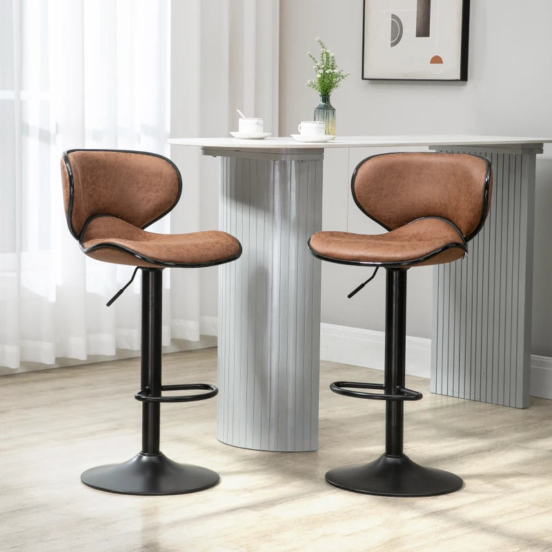 Brown Microfiber Cloth Swivel Bar Stool Set of 2, Adjustable Height Armless Chairs