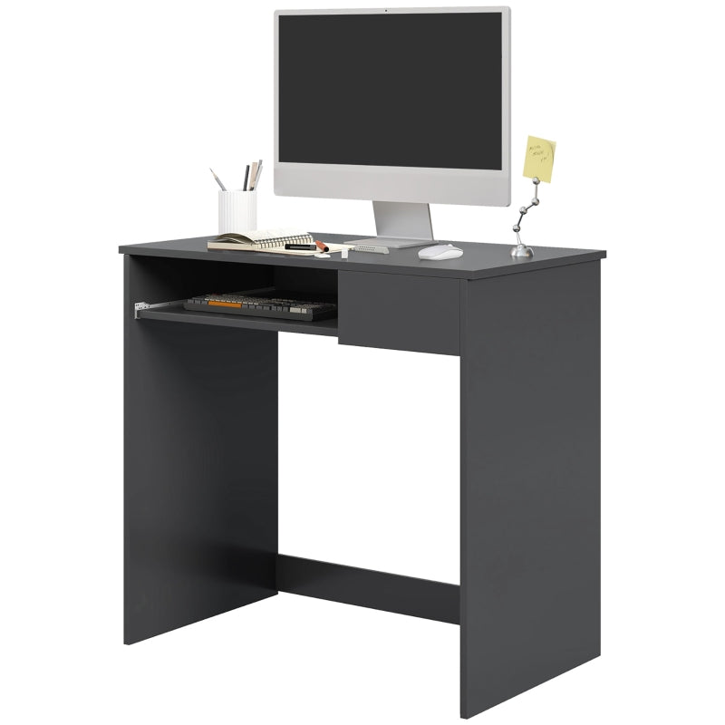 Grey Compact Computer Desk with Keyboard Tray and Drawer