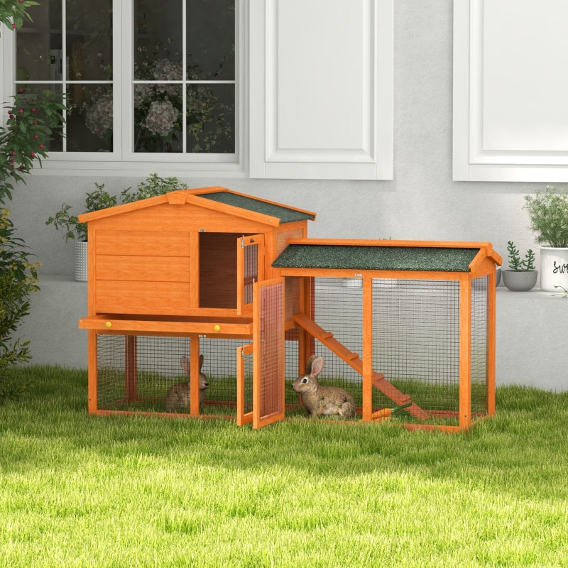 Orange 2 Tier Rabbit Hutch with Run and Ramp