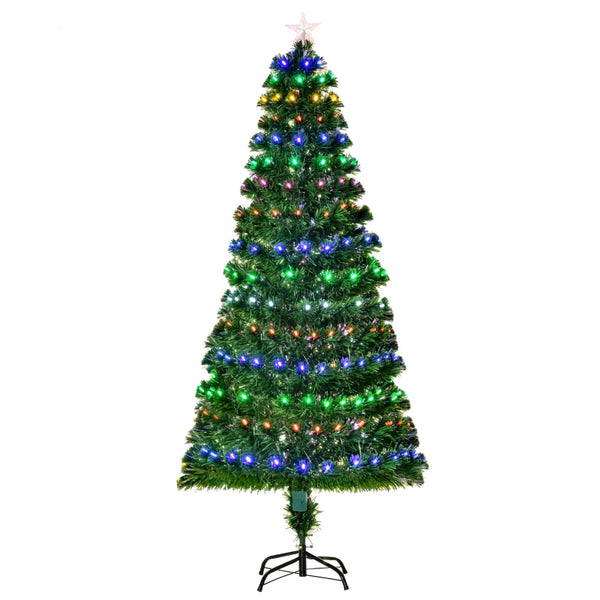 6FT Pre-Lit Fiber Optic Christmas Tree with Star Topper, 6 Color LED Lights